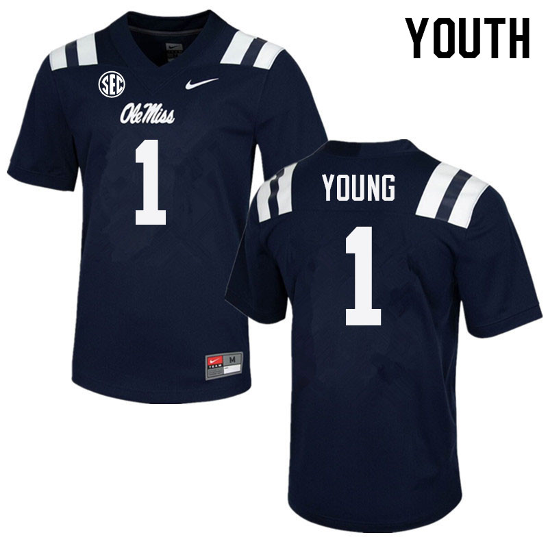 Youth #1 Isheem Young Ole Miss Rebels College Football Jerseys Sale-Navy